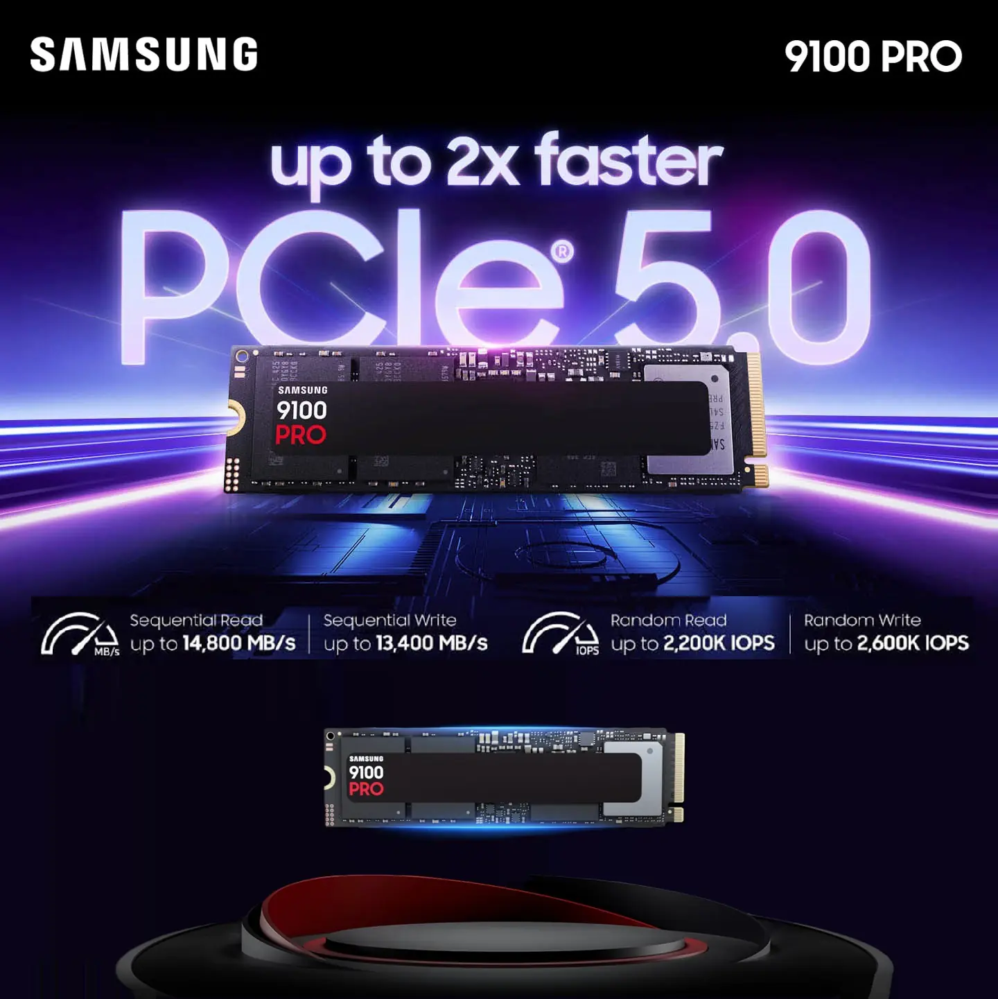 MZ-VAP2T0B/AM SAMSUNG SSD 9100 PRO 2TB NVMe PCIe 5 SAMSUNG SSD 9100 PRO 2TB, PCIe 5.0x4 M.2 2280, Seq. Read Speeds Up to 14,800MB/s, Best for AI Computing, Gaming, and Heavy Duty Workstations | MZ VAP2T0B/AM